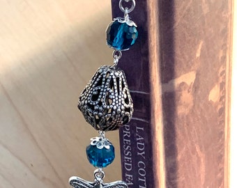 Bookmark Hook~dragonfly bookmark~Blue Bookmark~Victorian bookmark~silver bookmark~antique bookmark