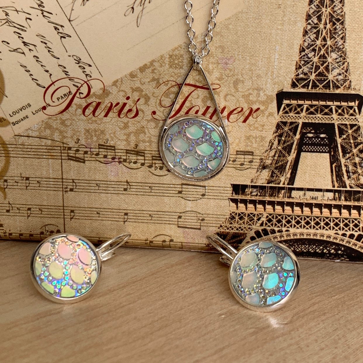 Silver Jewelry Set Silver Earringssilver Necklaceiridescent ...
