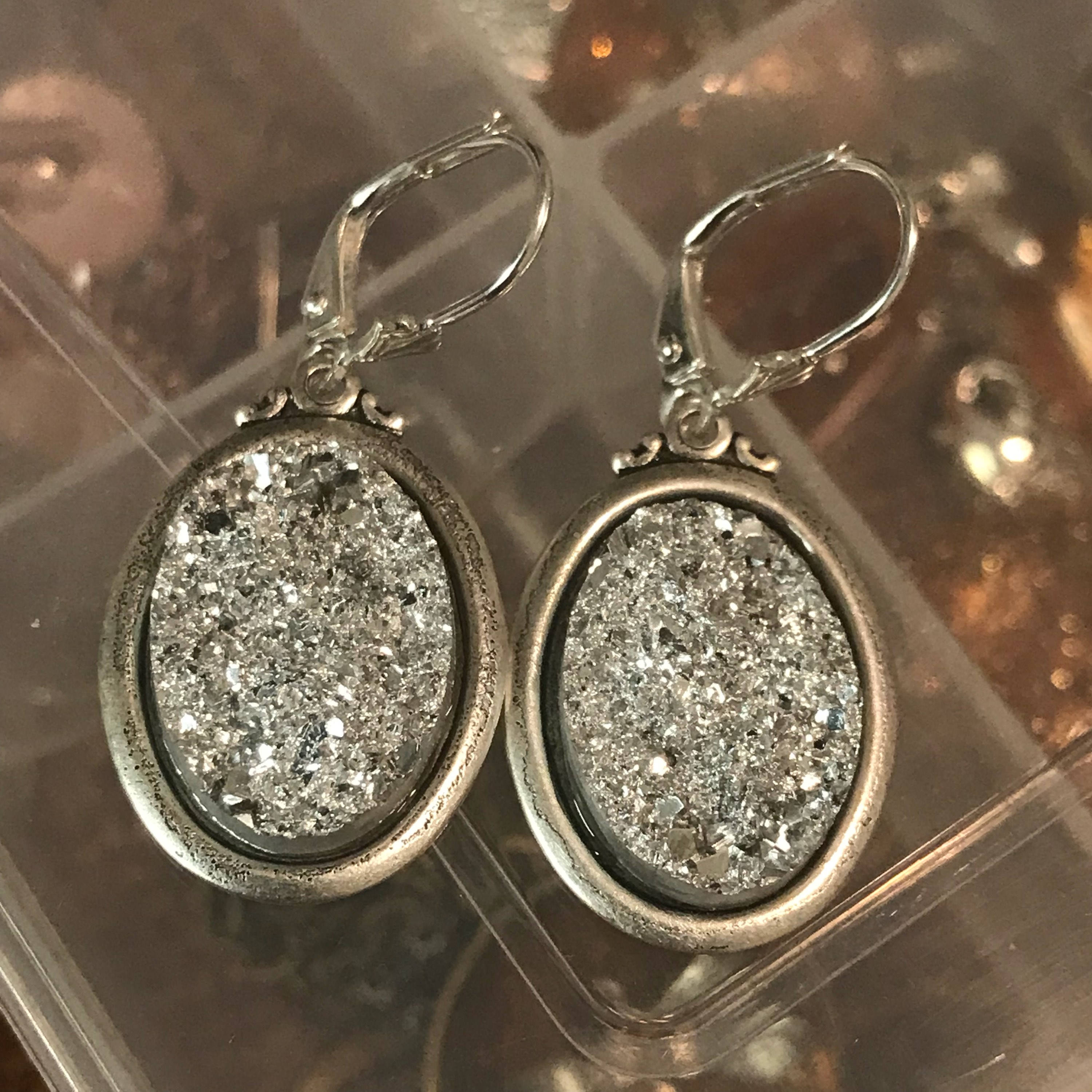 Silver Drusy Earrings Silver EarringsDrusy EarringsSparkle Earrings