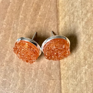 Drusy Earrings~Druzy Earrings~Amber Earrings~Silver Earrings~Sparkle Earrings