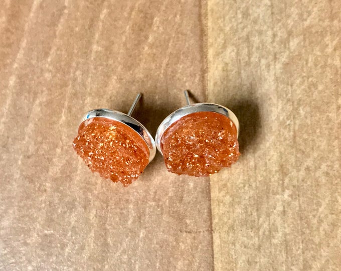 Drusy Earrings~Druzy Earrings~Amber Earrings~Silver Earrings~Sparkle Earrings