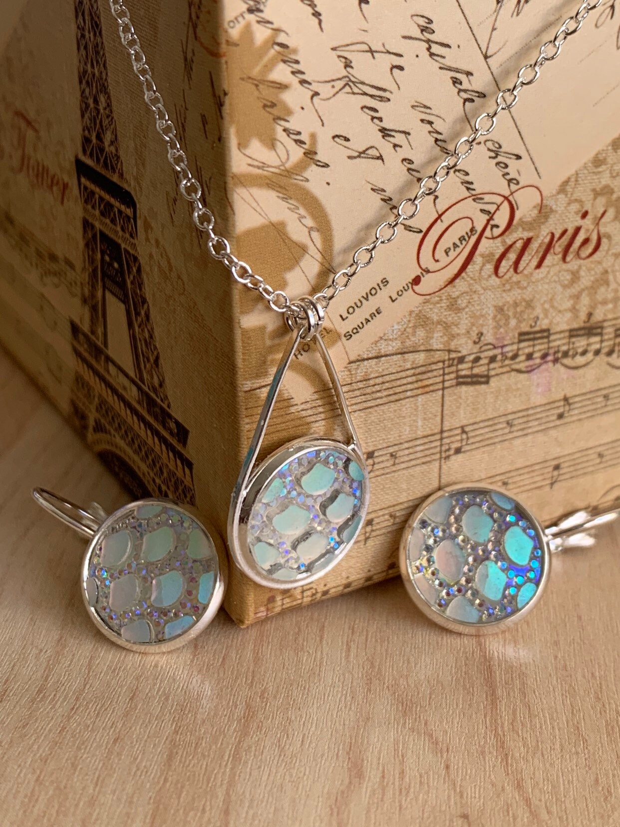 Silver Jewelry Set Silver Earringssilver Necklaceiridescent ...