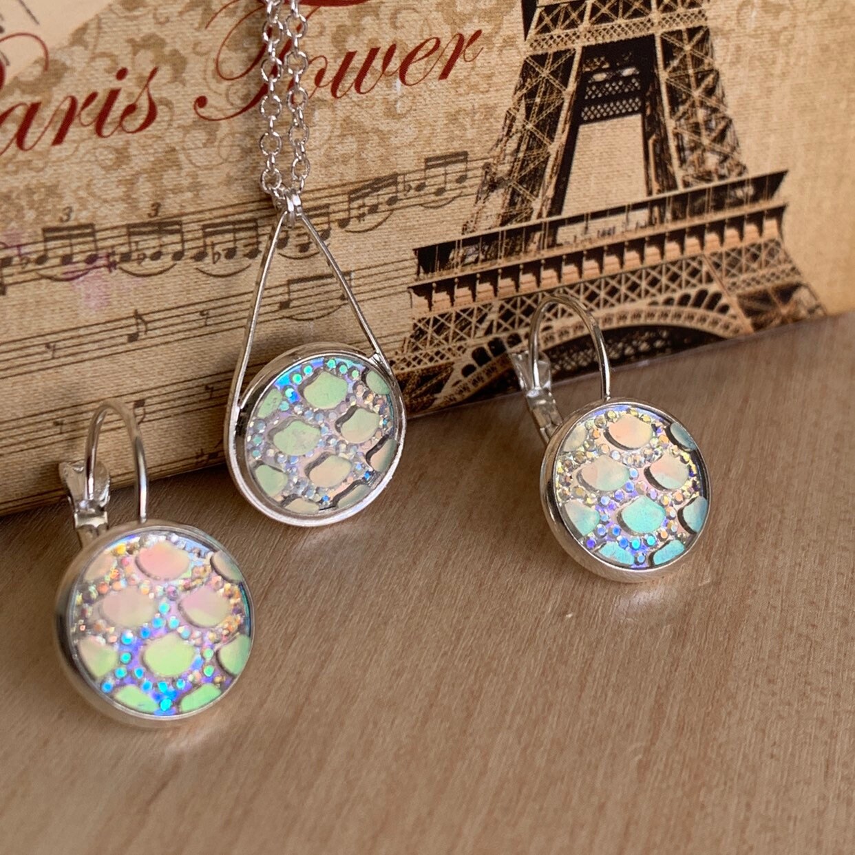 Silver Jewelry Set Silver Earringssilver Necklaceiridescent ...
