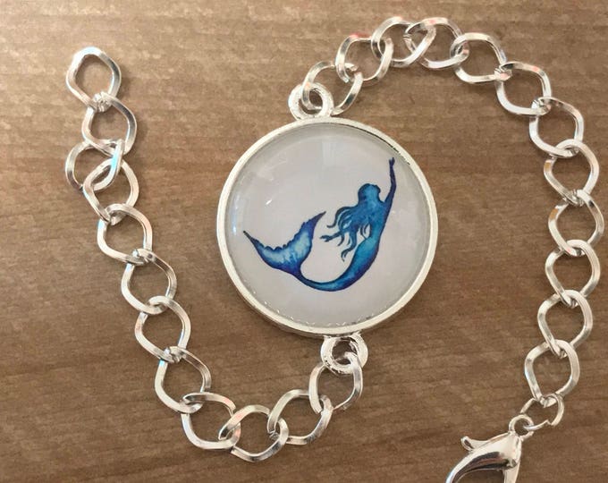 Mermaid Bracelet - Silver Bracelet - Mermaid Charm - Mermaid Pendant - Blue and White Mermaid~Siren Bracelet~Siren