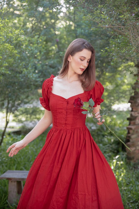 Cottagecore Linen Dress ROSELIE, Romantic Linen Dress, Summer Dress, Linen Clothing For Women, Bridesmaid Dress, Made To Measure
