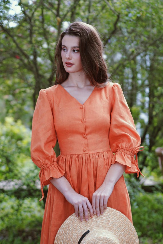 orange cottagecore dress Cottagecore Dress Orange