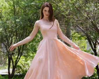 Eveline Linen Dress – Blush Pink Cottagecore Dress with Sweetheart Neckline | Romantic Summer Dress | Custom Made Linen Clothing For Women