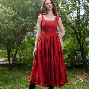 Juliette V2 Linen Dress – Tie Strap Dress | Corset fit dress | Smocked Back Corset Dress | Romantic Dress | Cottagecore Gown | Custom Made