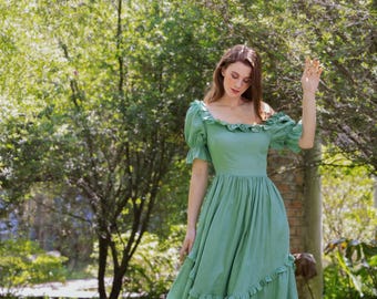 handcrafted green maxi dress Cotton Calm Maxi Dress