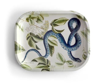 Small Metal Vintage Blue Snake Trinket Tray / Ritual Smudging Rolling Tray