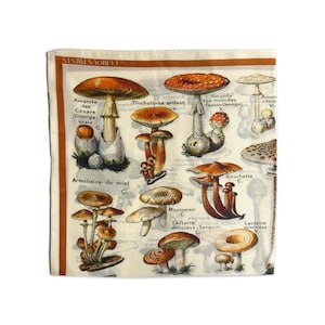100% Silk Scarf Vintage illustration Mushroom Bandana