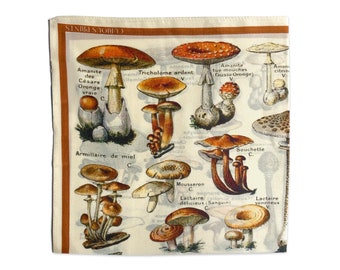 100% Silk Scarf Vintage illustration Mushroom Bandana