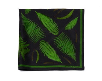 100% Silk Scarf Forest Fern pattern Bandana 17x17