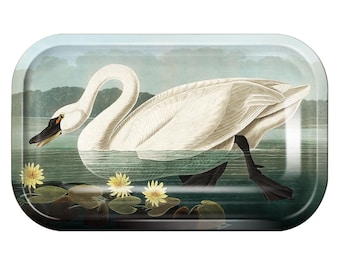 Small Metal Audubon Swan Catchall Tray / Trinket Tray / Jewelry Dish