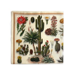 100% Silk Botanical Desert Cactus Scarf Bandana Tapestry Sarong