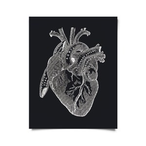 Vintage Anatomy Heart Diagram Black Print w/ optional frame / High Quality Giclee Print