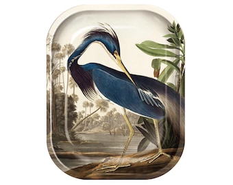 Small Metal Vintage Tray Audubon Louisiana Heron Trinket Catchall Dish