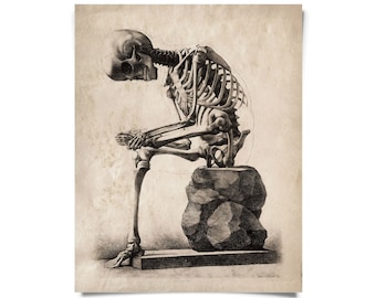 Vintage Anatomy Sitting Skeleton Print w/ optional frame / High Quality Giclee Print