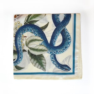 100% Silk Scarf Blue Snake and Butterfly Bandana Tapestry