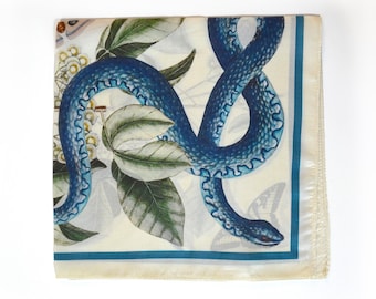 100% Silk Scarf Blue Snake and Butterfly Bandana Tapestry