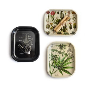 小さな金属製装飾トレイ / 手相占い 大麻 サボテン タロット キノコ クリスタル 蛇 花 月 骸骨 / キャッチオール 小物トレイ