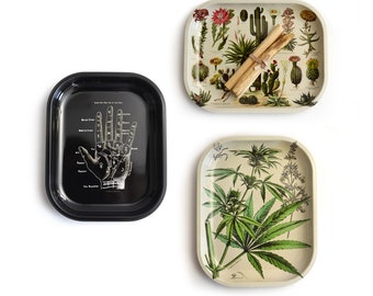 Small Metal Decorative Tray /  Palmistry Cannabis Cacti Tarot Mushroom Crystals snakes flowers Moon Skeleton / Catchall trinket tray