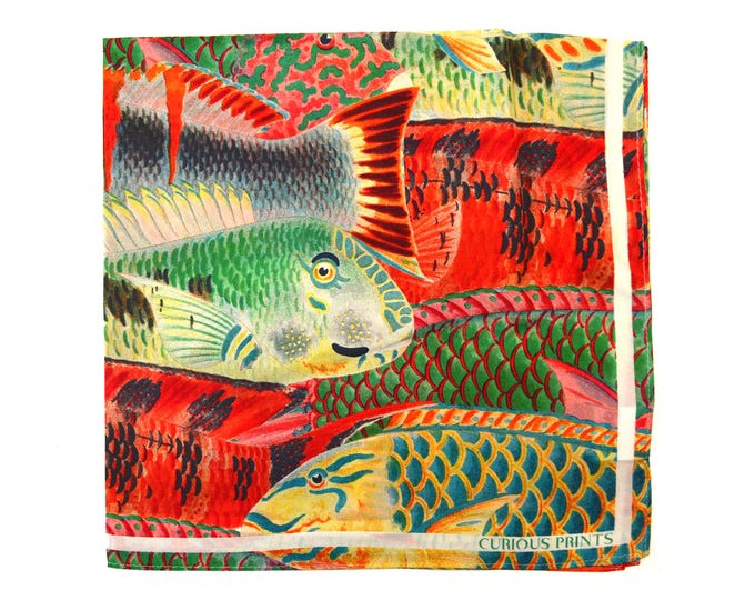 Featured listing image: 100% Silk Scarf Tropical Fish Summer Beach Bandana Tapestry