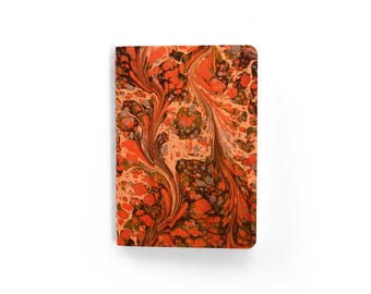 Vintage Marbled Pocket Notebook - Red and Brown Pattern - Blank Small notepad unlined