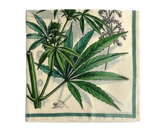 Scarf 100% Silk Botanical Hemp Marijuana Cannabis Bandana 17x17