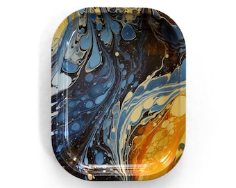 Small Metal Vintage Marbled Blue Galaxy Decorative Tray / Catch All Tray