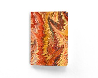 Vintage Marbled Pocket Notebook - Red and Gold Pattern - Blank Small notepad unlined