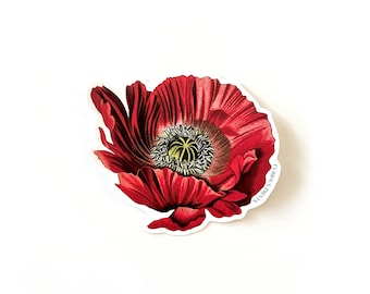 Vintage Botanical Poppy Flower Waterproof Sticker