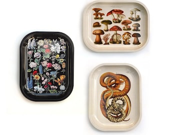 Small Metal Tray / Palmistry Cannabis Cacti Mushroom Crystals snakes flowers butterflies moon skeleton / Decorative Trinket Tray