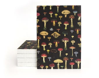 Vintage Black Mushroom Exposed Coptic Binding Notebook Journal