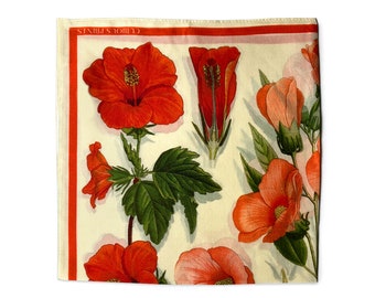 100% Silk Scarf Botanical Tropical Hibiscus Flower Bandana