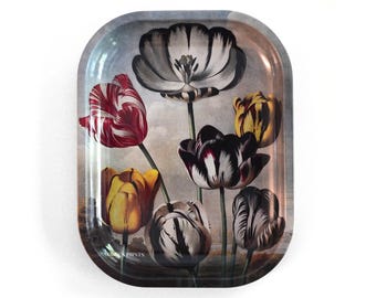 Small Metal Vintage Botanical Tulip Trinket Tray / Ritual Ring Dish