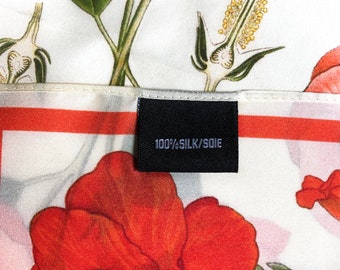 100% Silk Scarf Botanical Tropical Hibiscus Flower Bandana