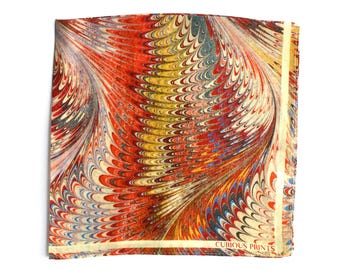 100% Silk Scarf Vintage Red Marbled pattern bandana tapestry