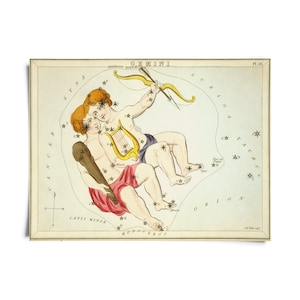 Vintage Gemini Zodiac Astrology Sign Print from Urania’s Mirror Star Atlas / High Quality Giclee Print