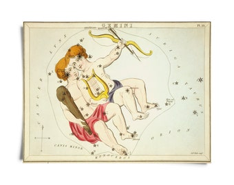 Vintage Gemini Zodiac Astrology Sign Print from Urania’s Mirror Star Atlas / High Quality Giclee Print