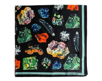 100% Silk Scarf Gems and Minerals Crystals Bandana Tapestry