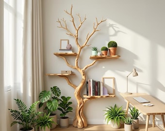 50er bis 60er Jahre altes Bücherregal mit Treibholz aus Holz