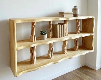 Solid wood floating shelves on wall mount live edge tree branch corner display shelf rustic bookshelf decor