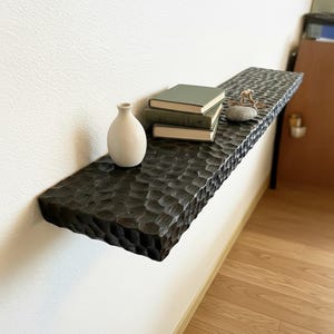Black floating shelf solid wood sculpture art live edge furniture bookshelf wall mounted decor home art