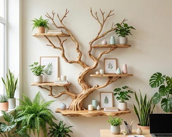 Boomtak boho wandplank drijfhout zwevende boekenplank hal natuurlijke houten wandplanken