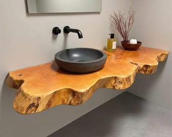 Live edge wood vanity shelf wall mounted shelves bathroom countertop handcrafted home decoration