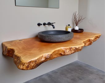 Wood bathroom vanity rustic floating vanity live edge furniture bathroom sink shelf solid wood unique decoration