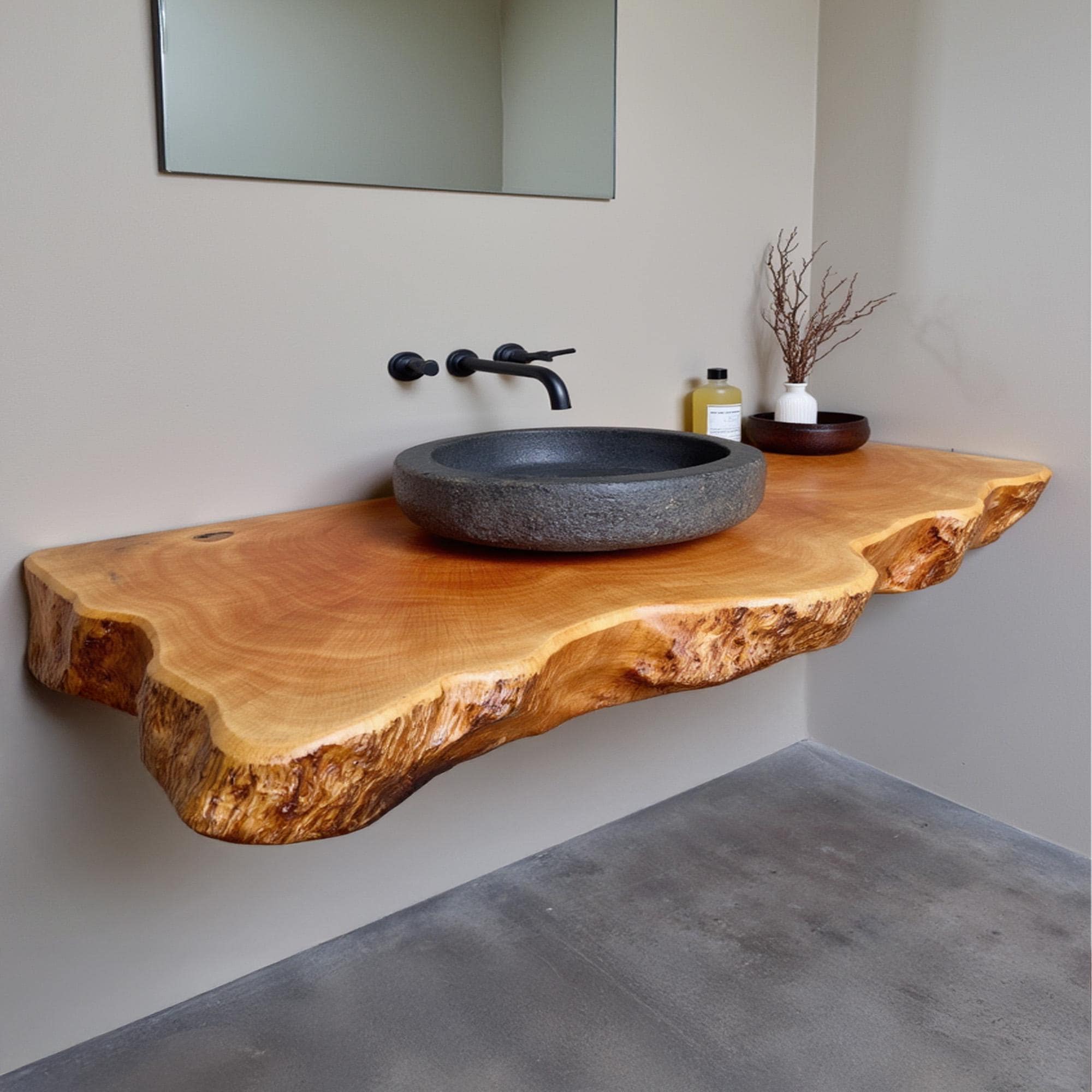 Wood bathroom vanity rustic floating vanity live edge furniture bathroom sink shelf solid wood unique decoration