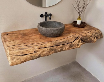Natürliches Treibholz live edge Massivholz Badezimmer Eitelkeitsregal Wandhalterung Regale handgefertigte Möbel