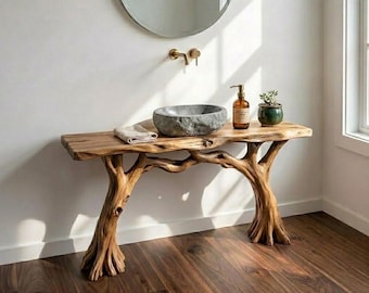 Live edge bathroom vanity table unique rustic countertop solid wood floating side table decor bathroom